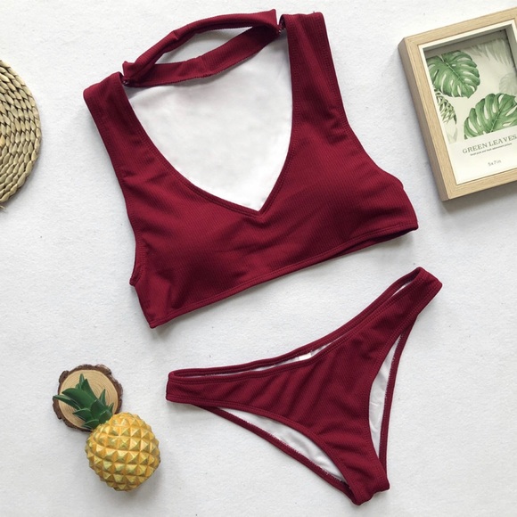 1640 wine color two way swimsuits - Picture 2 of 5